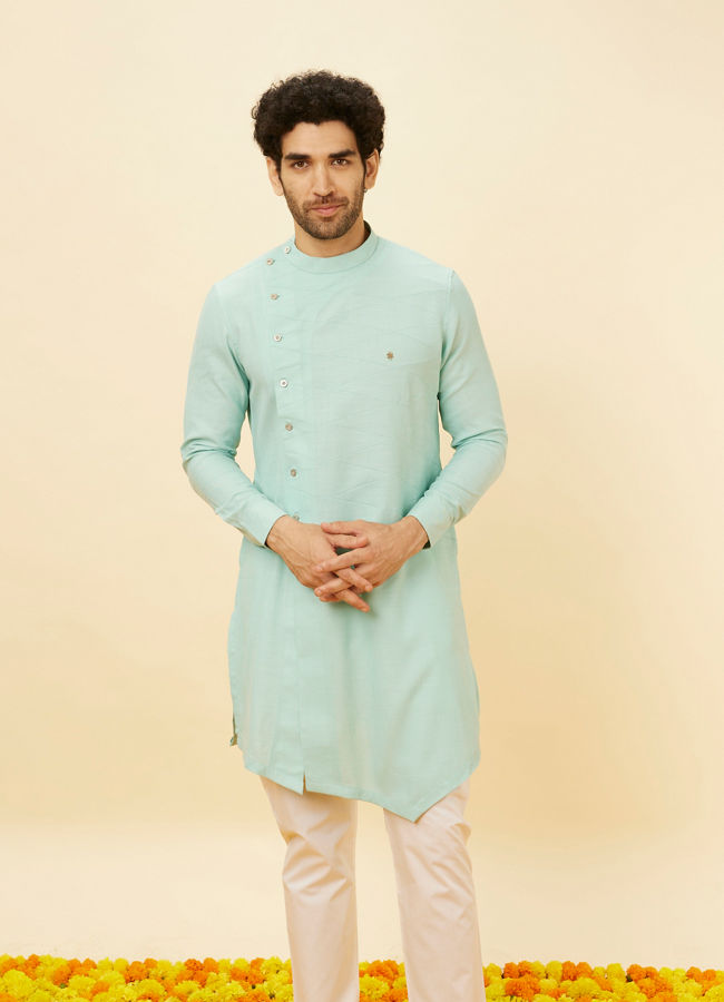 Aqua Green Angrakha Kurta Set image number 0